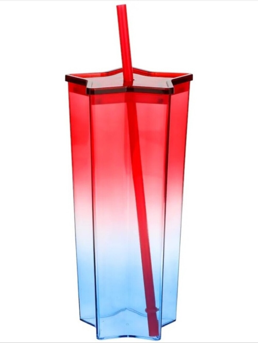 Red, White & Blue Star-Shaped Tumbler with Straw & Lid